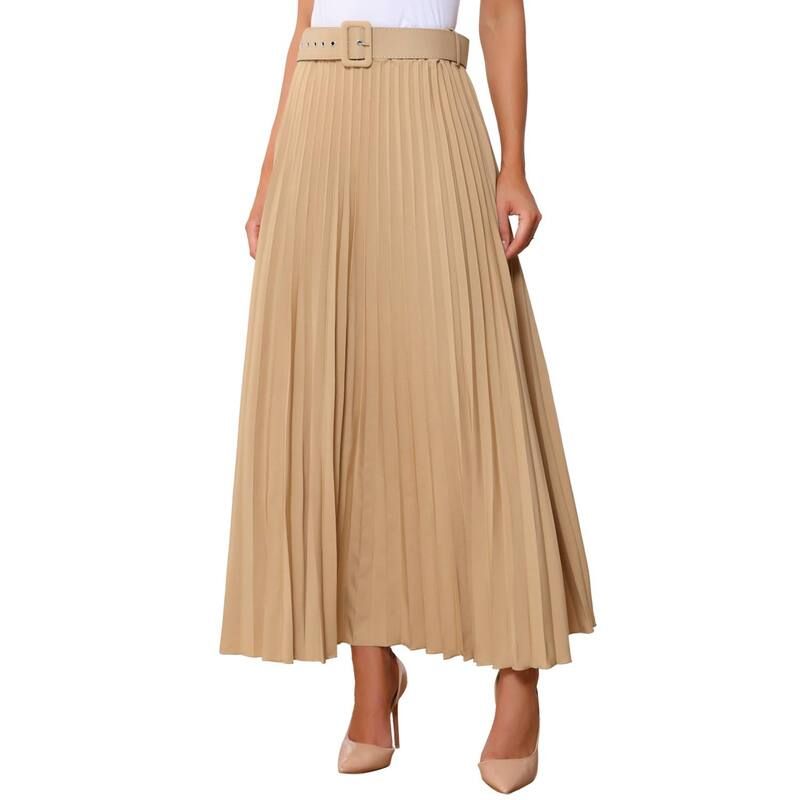 アレグラ ケー レディース ボトムスカート ハイウエスト プリーツ マキシ ALLEGRA K Womens Elastic High Waist Flowy Pleated Maxi Skirt with Belt Khaki カーキ 13,860円