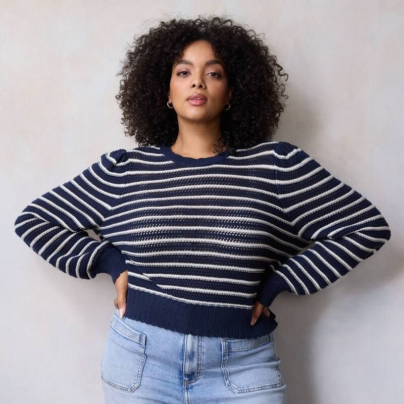 LC Lauren Conrad レディース アウター ニット・セーター プラスサイズ Plusize LC Lauren Conrad Bow Back Pullover Sweater Navy Basque Stripe ネイビー