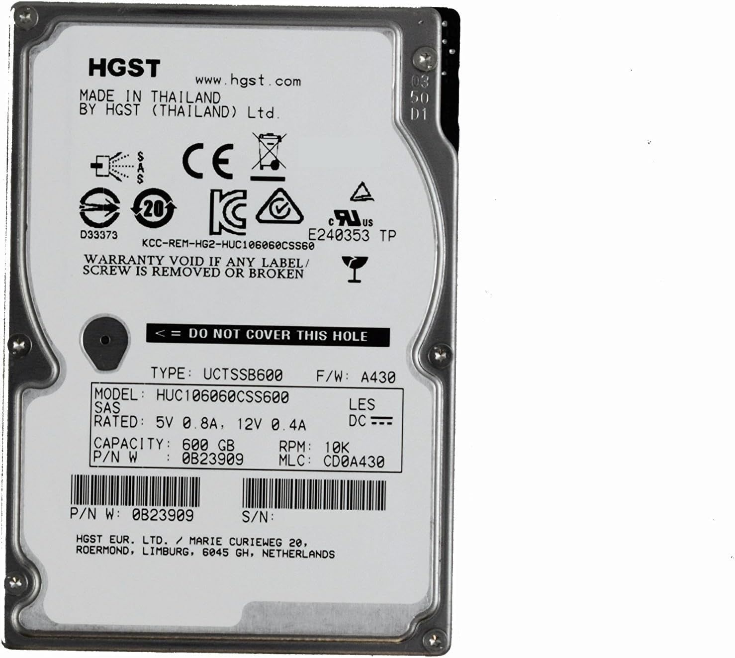 新品 Huc106060css600 Hitachi 600Gb 10000Rpm 2.5インチ 64Mb キャッシュ 6.0Gbps SAS