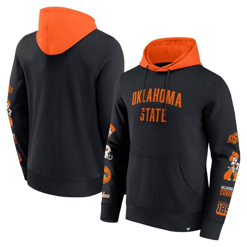 ファナティクス メンズ トップス Tシャツ フリース パーカー Mens Fanatics BlackOrange Oklahoma State Cowboys Color Block Badge Fleece Pullover Hoodie Oks Blac