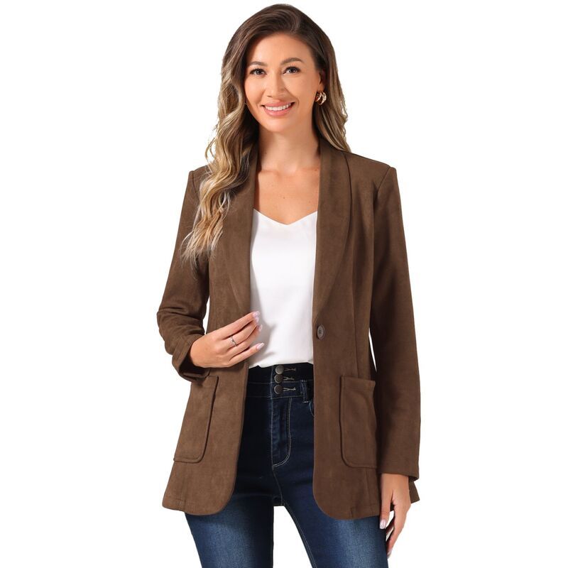 アレグラ ケー レディース アウター ジャケット・ブルゾン スエード ブレザー ALLEGRA K Faux Suede Blazer for Womens Lapel Collar One Button Dressy Suit Jacket Brown ブラ