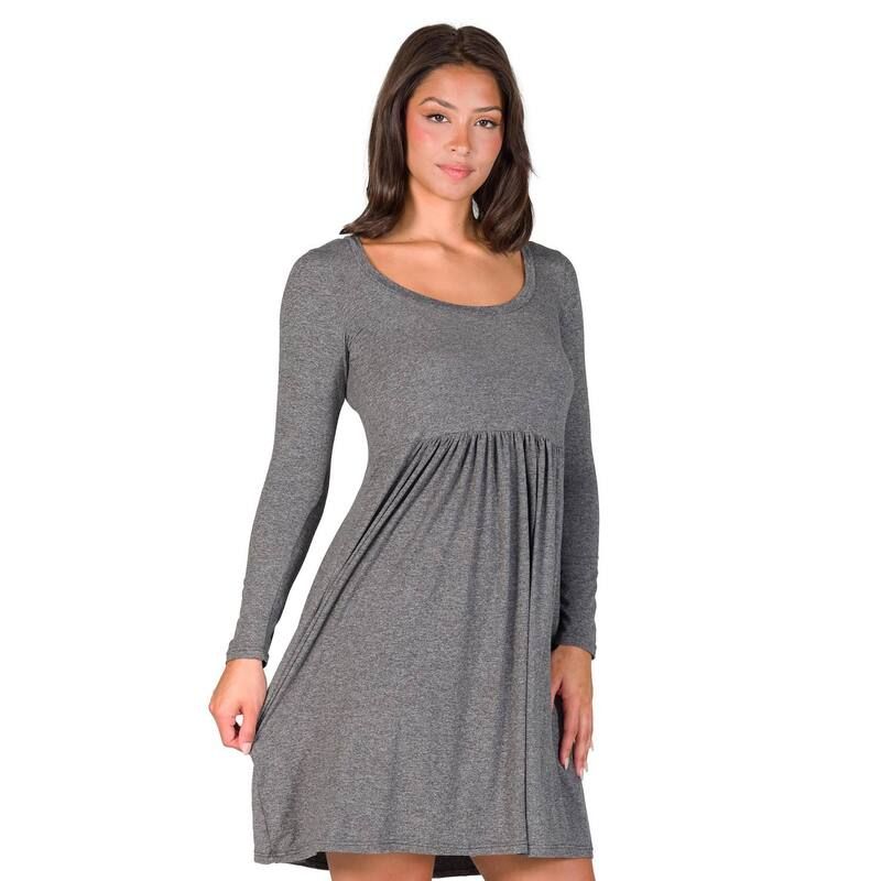 24 セブンコンフォート レディース トップス ワンピース ミニ Womens 24Seven Comfort Apparelong Sleeve Babydoll Mini Dressmoke スモーク