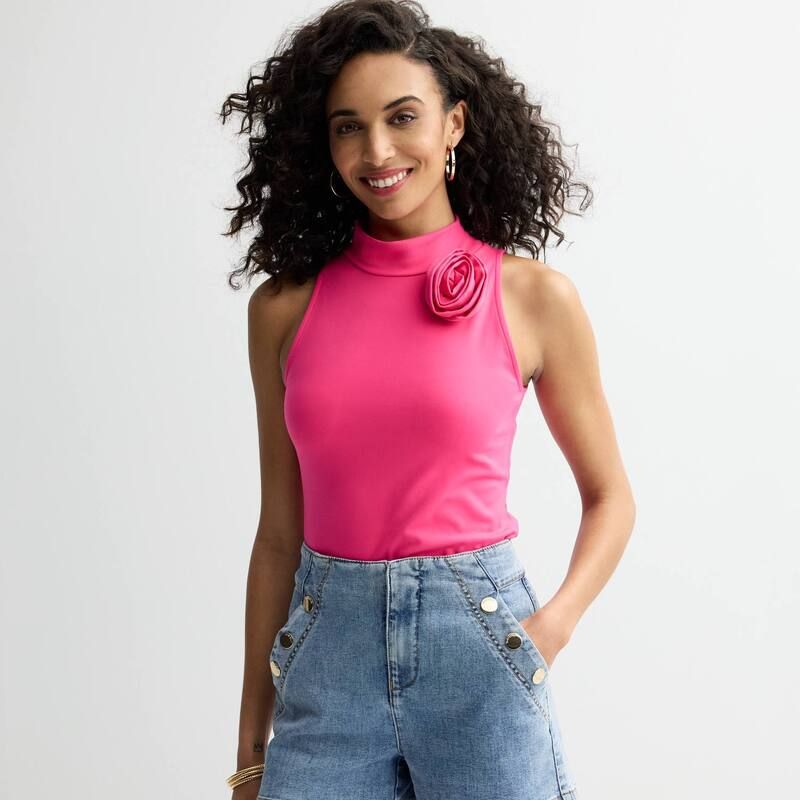 ベベ レディース トップス シャツ モックネック Womens bebe Mock Neck Rosette Tank Topink ピンク