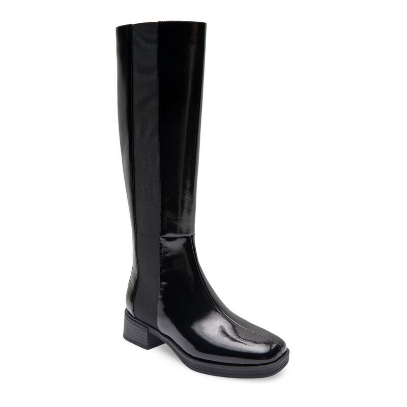 エアロソールズ レディース シューズ ブーツ・レインブーツ Aerosoles Daria Womens KneeHigh Equestrian Boots Black Patent Crinkled ブラック