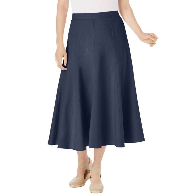 ウーマン ウィズイン レディース ボトムスカート プラスサイズ プチ プリント リネン Woman Within Womens Plusize Petite Print LinenBlend Skirt Navy ネイビー