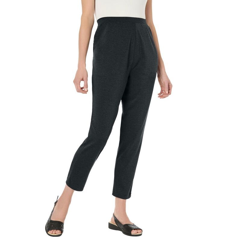 ウーマン ウィズイン レディース ボトムス カジュアルパンツ プラスサイズ プチ ニット Woman Within Plusize Petite StraightLeg Stretch PonteKnit PullOn Pants Heather Charco