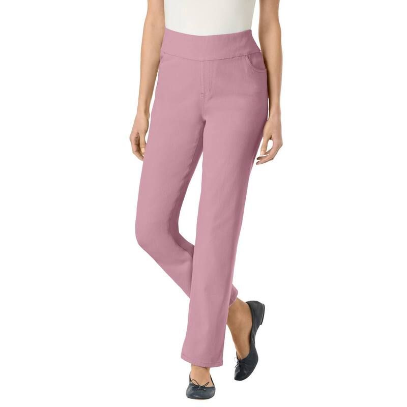 ウーマン ウィズイン レディース ボトムス デニムパンツ プラスサイズ プチ Woman Within Womens Plusize Petite FlexFit PullOn StraightLeg Denim Jean Dusty Pink ピンク
