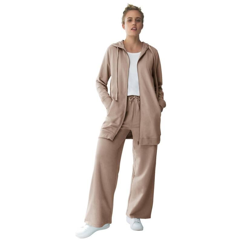 Ellos レディース ボトムス カジュアルパンツ ワイドレッグ プラスサイズ パイル ellos Plusize Wide Leg French Terry Sweatpant Dark Taupe トープ