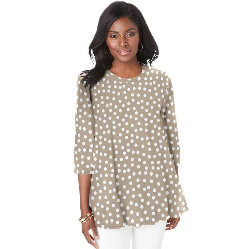 ジェシカロンドン レディース トップス Tシャツ プラスサイズ ニット Jessica London Womens Plusize Stretch Knit Swing Tunic New Khaki Dot カーキ