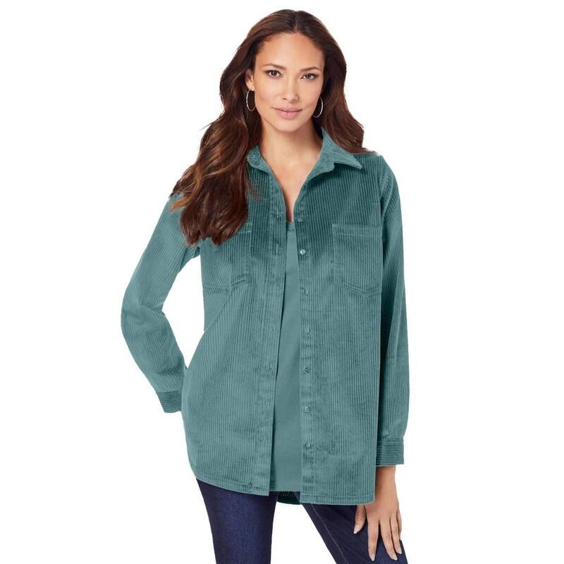 ロアマンズ レディース トップス シャツ コーデュロイ プラスサイズ Roamans Womens Plusize Corduroy ButtonFront Shirt Cool Sage セージ 16,860円