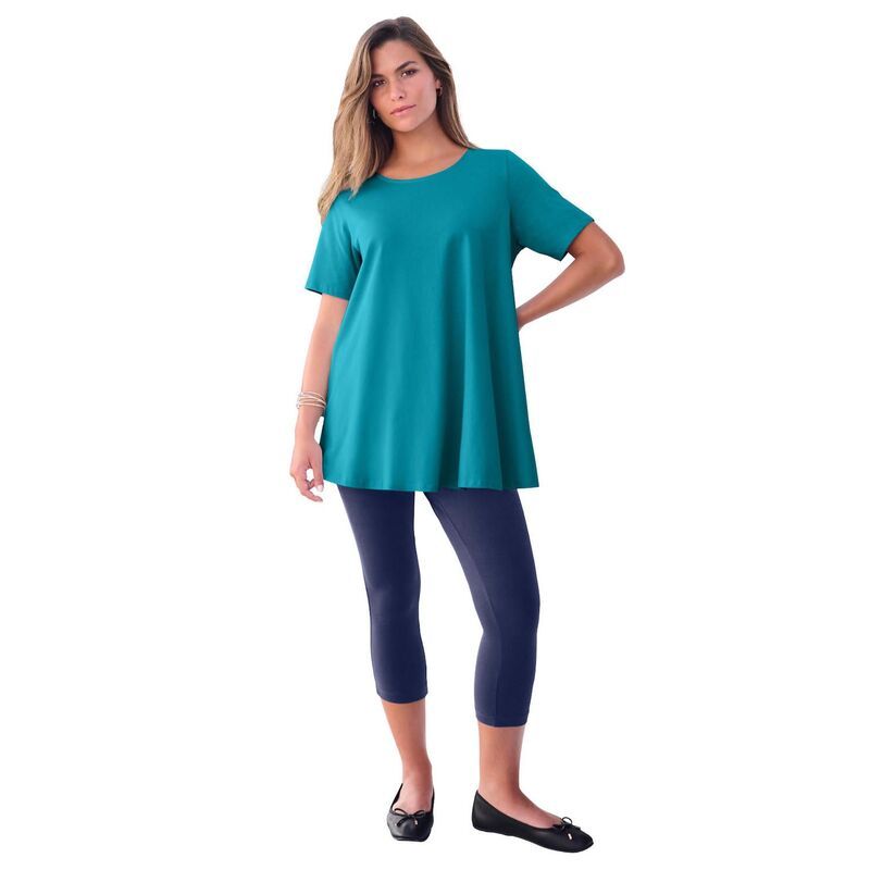 ロアマンズ レディース トップス Tシャツ プラスサイズ コットン Roamans Womens Plusize Cotton Ultimate Swing Tee With Keyhole Back Deep Turquoise ターコイズ