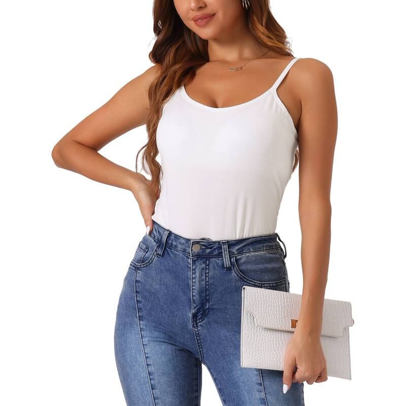 cheibear レディース アンダーウェア ナイトウェア cheibear Womens Fit Camisole With Built In Bradjustable Spaghetti Strapajama Tank Tops White ホワイト