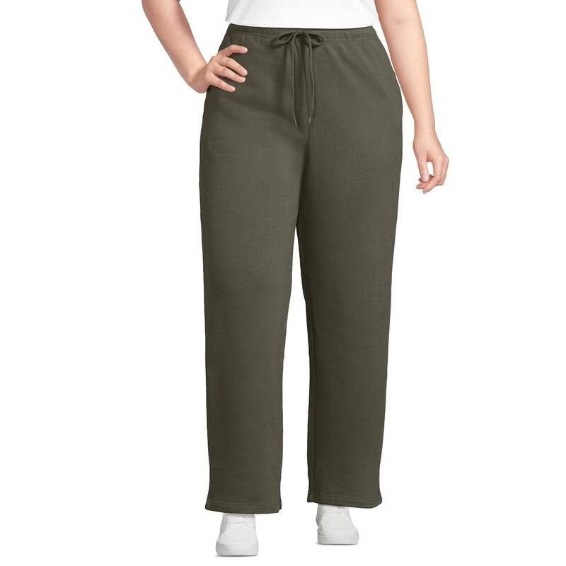 ランズエンド レディース ボトムス カジュアルパンツ ストレート プラスサイズ フリース Plusize Lands End Fleece HighRise Relaxed Straight Leg Pants Forest Moss フォレスト