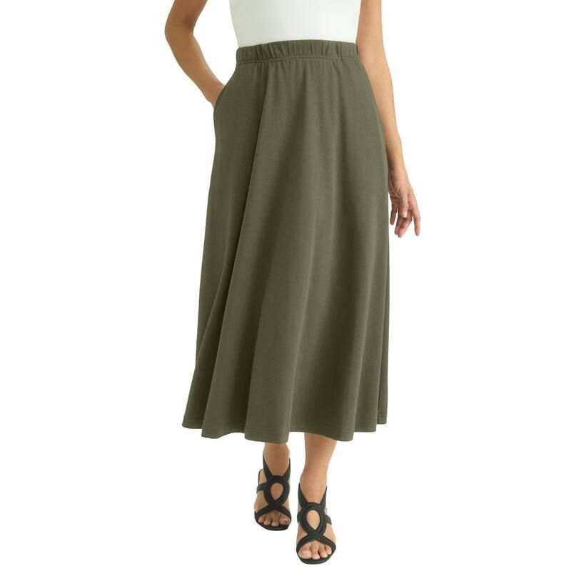 ジェシカロンドン レディース ボトムスカート プラスサイズ ミディ Jessica London Womens Plusize Soft Ease Midi Skirt Dark Olive Green グリーン