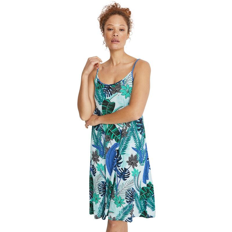 Ellos レディース トップス ワンピース プラスサイズ ニット ellos Plusize Knitank Dress Blue Green Fern Print ブルー