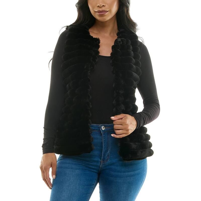 ニナレオナルド レディース アウター ジャケット・ブルゾン ベスト Womens Nina Leonard Horizontal Faux Fur Vest Black ブラック