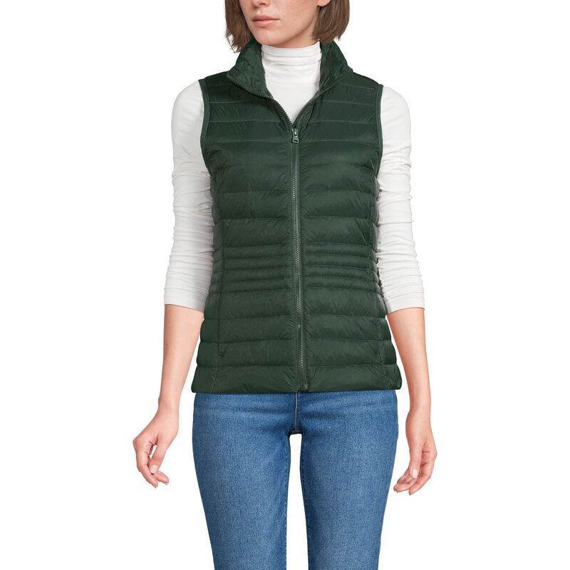 ランズエンド レディース アウター ジャケット・ブルゾン プチ ベスト ダウン Petite Lands End Wanderweight Down Puffer Vest Woodland Forest フォレスト