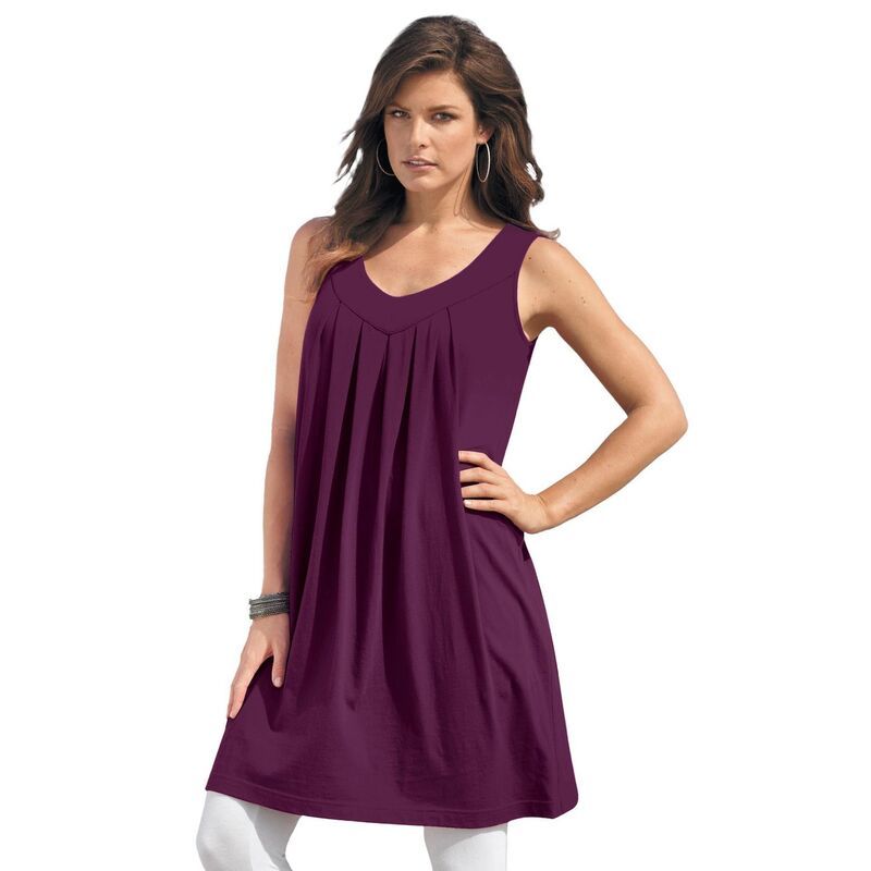 ロアマンズ レディース トップス Tシャツ プラスサイズ プリーツ Roamans Womens Plusize Ultimate Pleated Tunic Tank Dark Berry