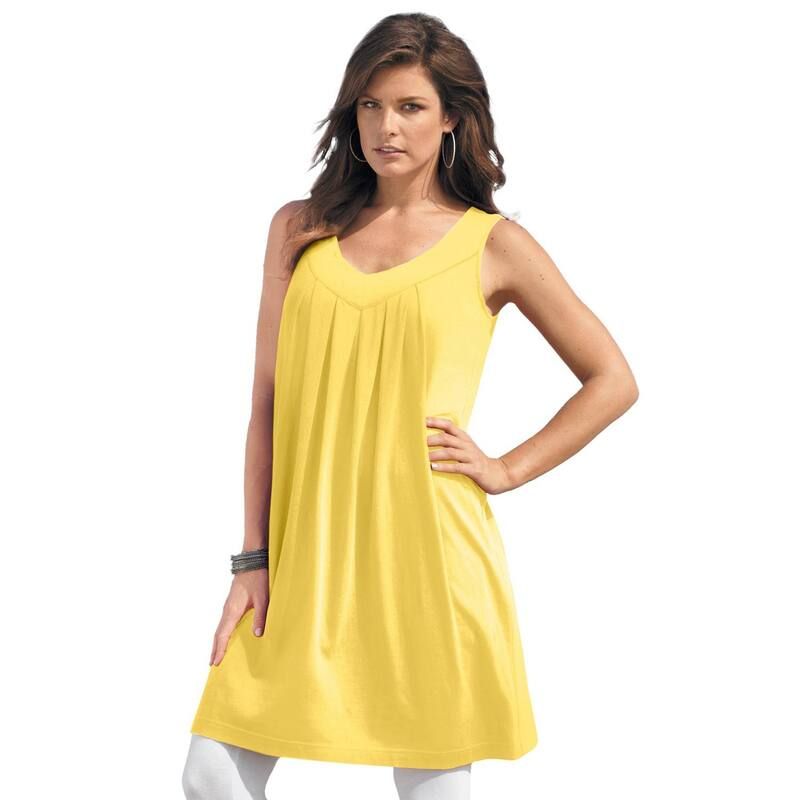 ロアマンズ レディース トップス Tシャツ プラスサイズ プリーツ Roamans Womens Plusize Ultimate Pleated Tunic Tank Lemon Mist