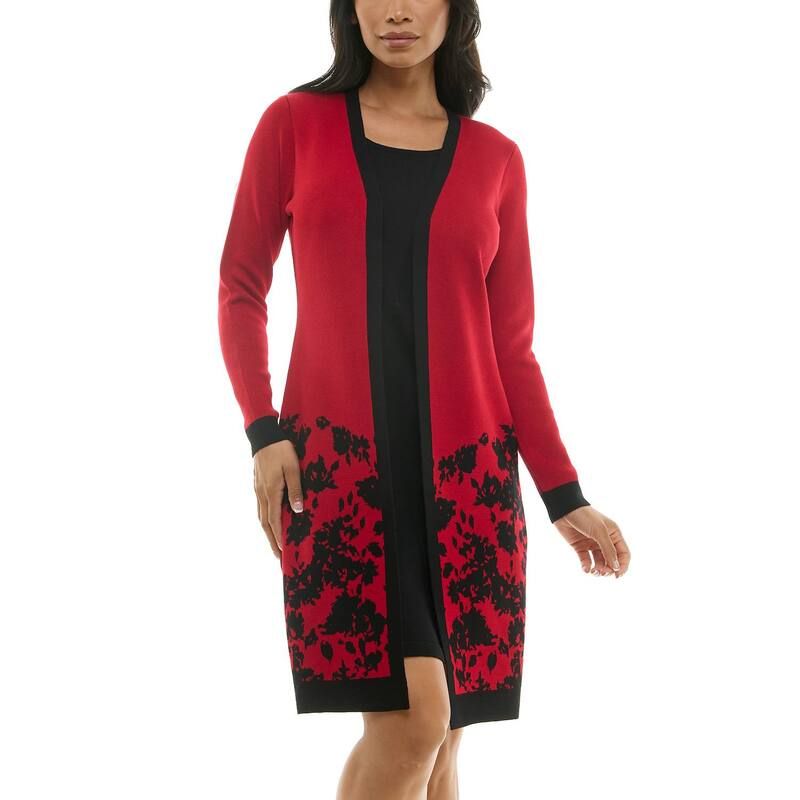 ニナレオナルド レディース トップス ワンピース ミディ セーター Womens Nina Leonard 2pc Sweater Midi Shift Dresset Red Black ブラック