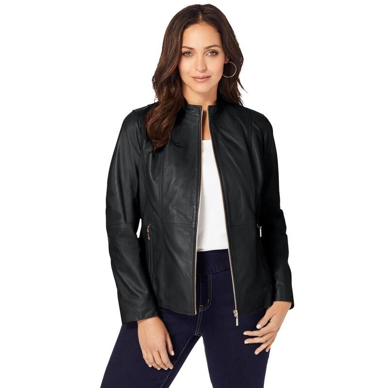 ジェシカロンドン レディース アウター ジャケット・ブルゾン プラスサイズ レザー Jessica London Womens Plusize Zip Front Leather Jacket Black ブラック