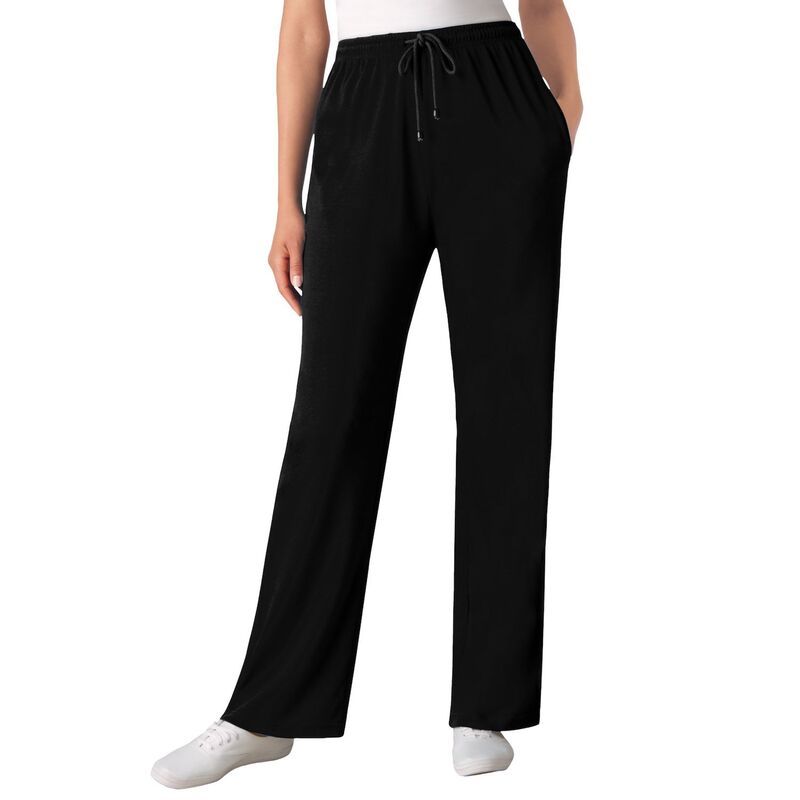 ウーマン ウィズイン レディース ボトムス カジュアルパンツ プラスサイズ トール ニット Woman Within Plusize Tall Sport Knit StraightLeg PullOn Pants Black ブラック