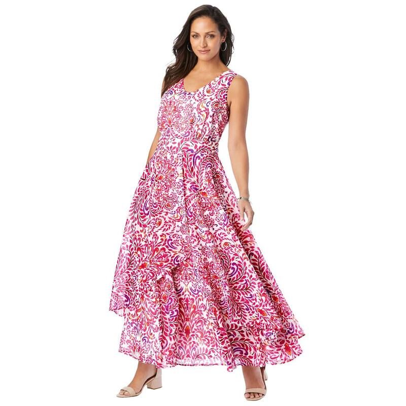 ジェシカロンドン レディース トップス ワンピース ジョーゼット プラスサイズ マキシ Jessica London Womens Plusize Georgette Flyaway Maxi Dress Pink Burst Painted ピンク