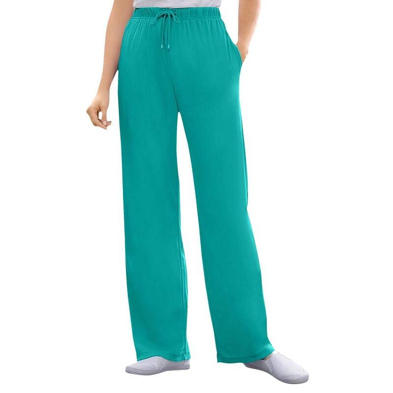 ウーマン ウィズイン レディース ボトムス カジュアルパンツ プラスサイズ プチ ニット Woman Within Plusize Petite Sport Knit StraightLeg PullOn Pants Waterfall