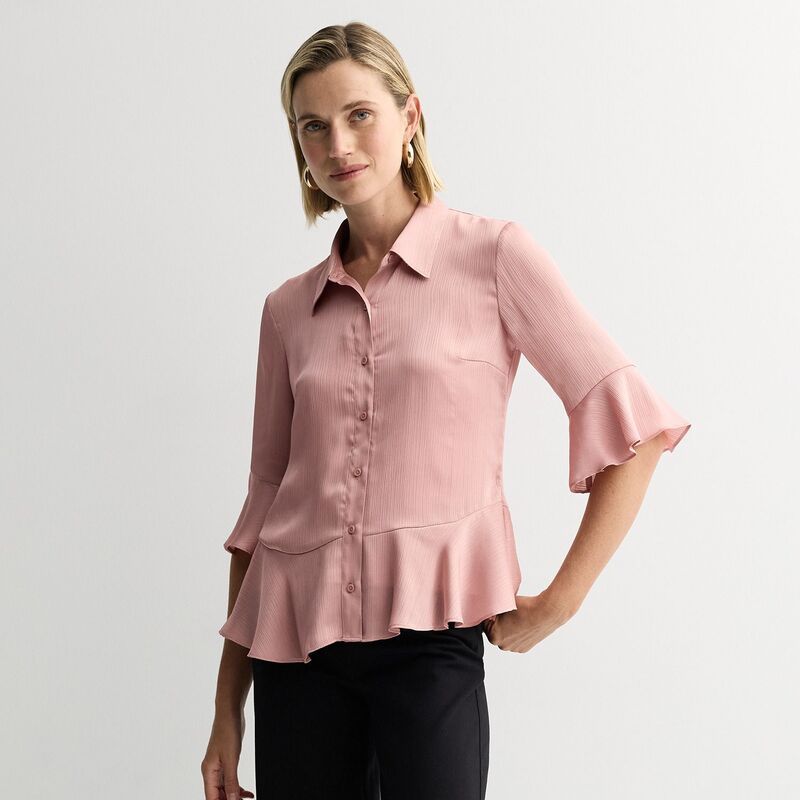 ナインウェスト レディース トップス シャツ フリル裾 フリル Womens Nine West Ruffle Hem Shirt Pink Nouveau ピンク
