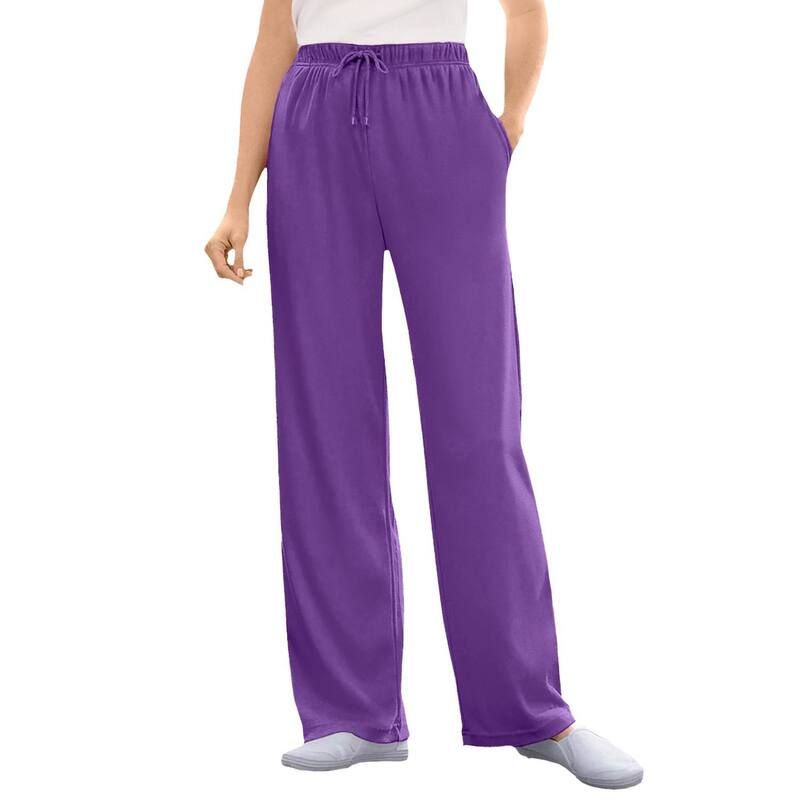 ウーマン ウィズイン レディース ボトムス カジュアルパンツ プラスサイズ プチ ニット Woman Within Plusize Petite Sport Knit StraightLeg PullOn Pants Purple Orchid パープル