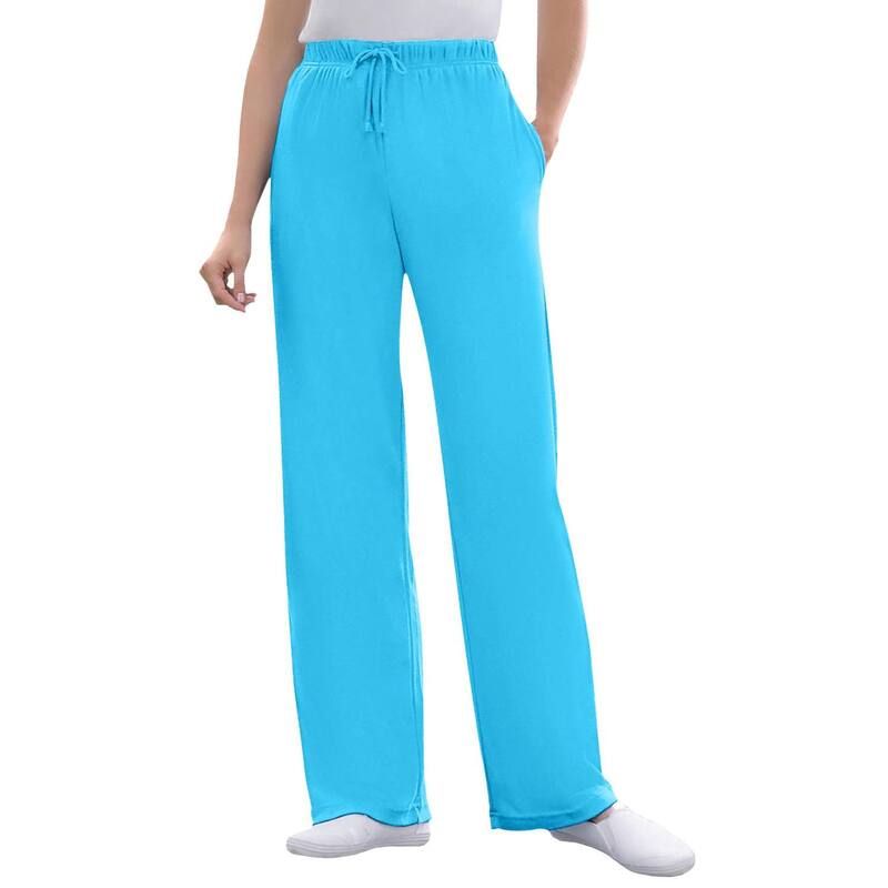 ウーマン ウィズイン レディース ボトムス カジュアルパンツ プラスサイズ プチ ニット Woman Within Plusize Petite Sport Knit StraightLeg PullOn Pants Paradise Blue ブルー