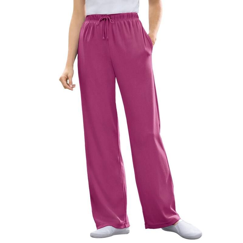 ウーマン ウィズイン レディース ボトムス カジュアルパンツ プラスサイズ プチ ニット Woman Within Plusize Petite Sport Knit StraightLeg PullOn Pants Raspberry
