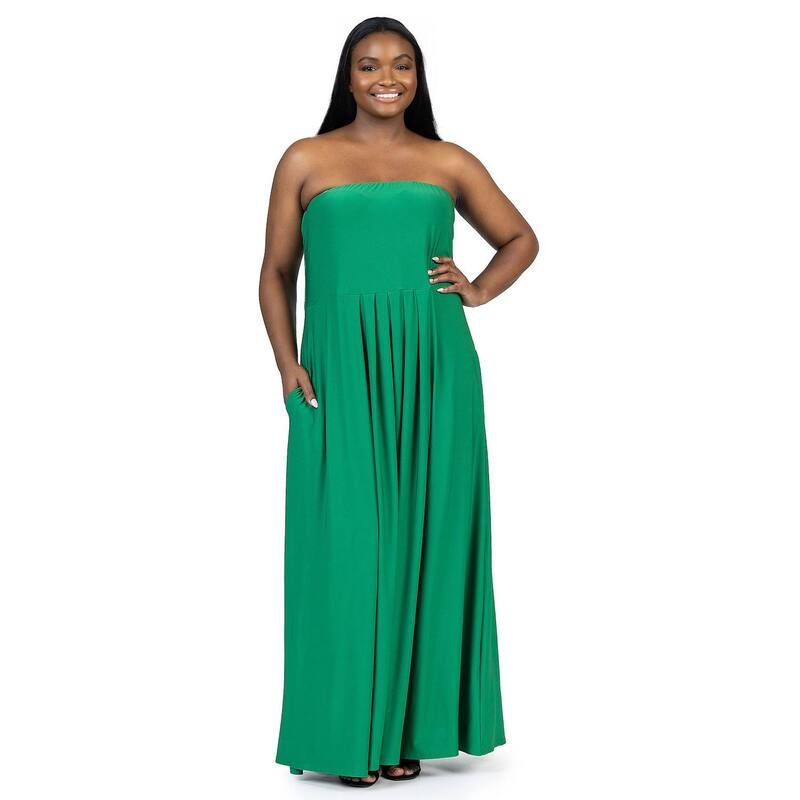 24 セブンコンフォート レディース トップス ワンピース A ライン プラスサイズ プリーツ ストラップレス マキシ Plusize 24Seven Comfort Apparel Pleated A Line Strapless Maxi Dress Wi