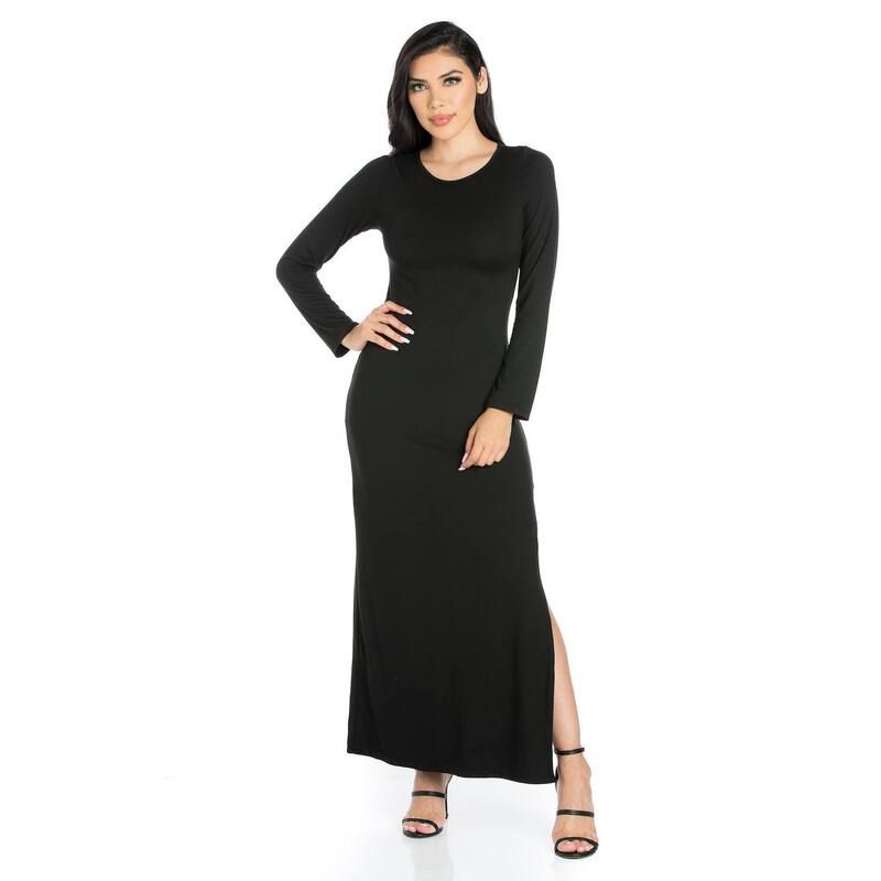 24 セブンコンフォート レディース トップス ワンピース サイドスリット マキシ Womens 24seven Comfort Apparelong Sleeve Side Slit Fitted Maxi Dress Black ブラック 9,344円