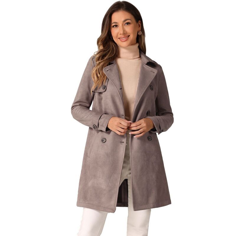 アレグラ ケー レディース アウター ジャケット・ブルゾン スエード コート ALLEGRA K Womens Notched Lapel Double Breasted Faux Suede Trenchcoat Dark Beige ベージュ