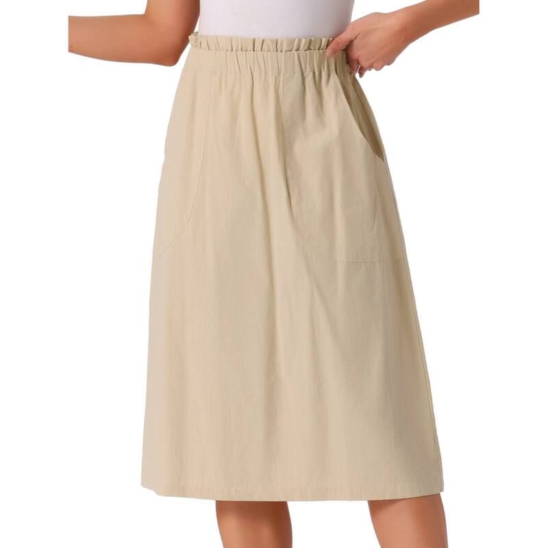 アレグラ ケー レディース ボトムスカート フリル ミディ ALLEGRA K Womensolid Color Peasant Elastic Waist Ruffle Midi Skirt Khaki カーキ