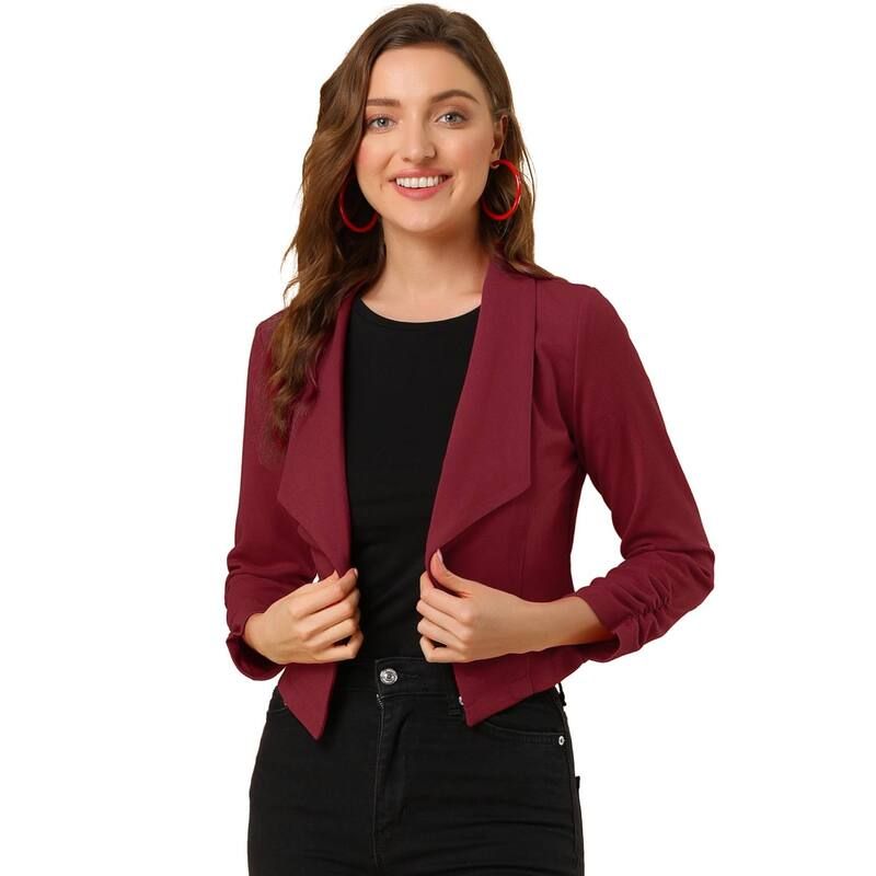 アレグラ ケー レディース アウター ジャケット・ブルゾン クロップド ブレザー ALLEGRA K Womens Cropped Notched Lapelong Sleeve Blazer Burgundy バーガンディ
