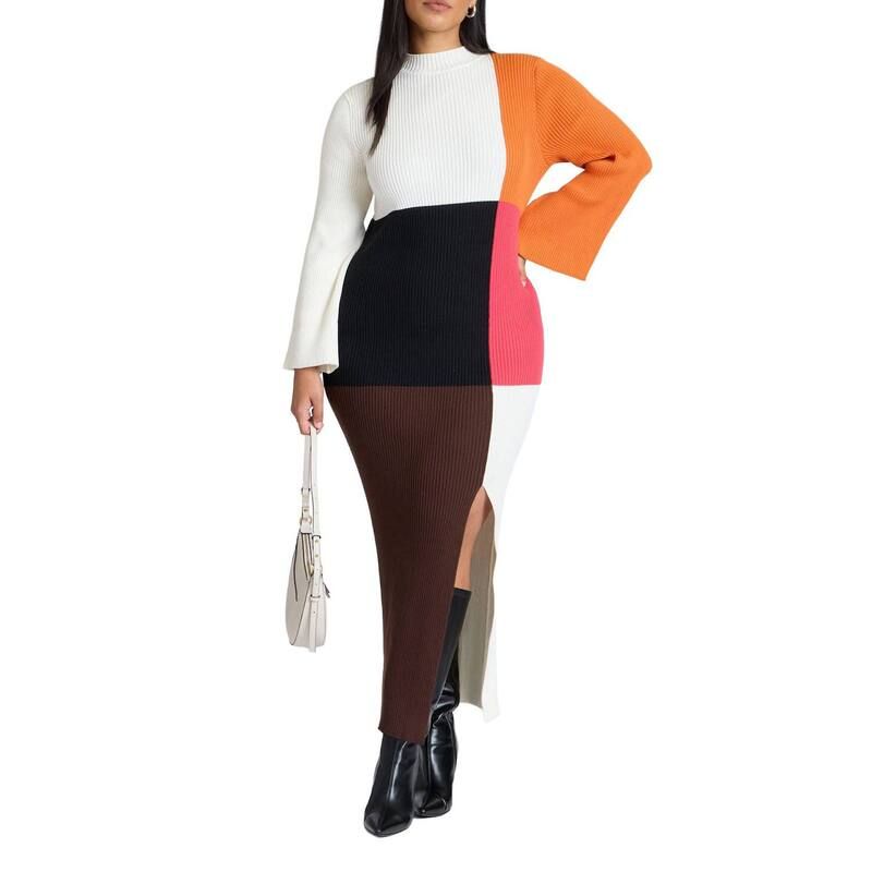 エロクイ レディース トップス ワンピース プラスサイズ カラーブロック マキシ ELOQUII Womens Plusize Colorblocked Maxi Dress Multicolor Block マルチカラー
