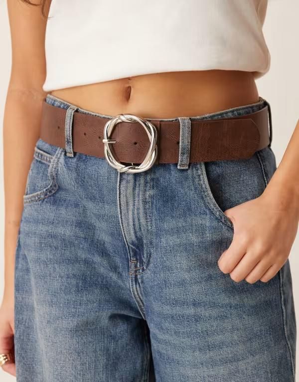 マイアクセサリーズ レディース ベルト My Accessories wide beltwisted buckle BROWN ブラウン