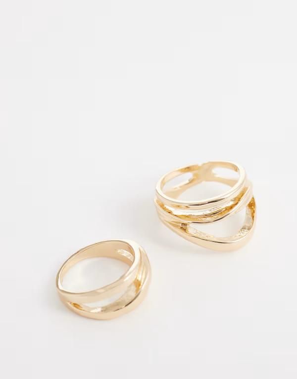 エイソス レディース アクセサリー リング ASOS Curve ASOS DESIGN Curve multipack of abstract rings tone GOLD ゴールド