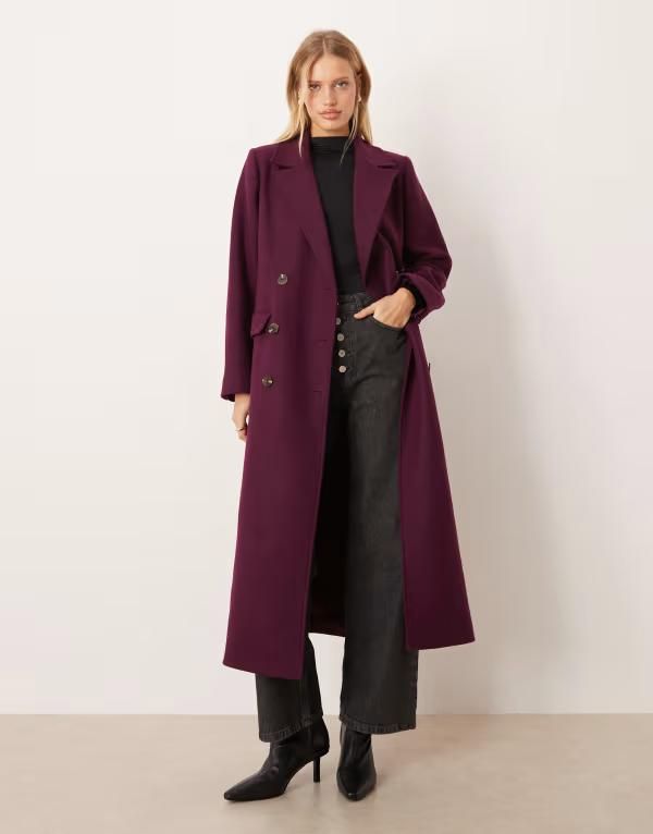 ノーバディーズ チャイルド レディース アウター ジャケット・ブルゾン ウール コート Nobodys Child longline double breasted coat with wool in plum プラム