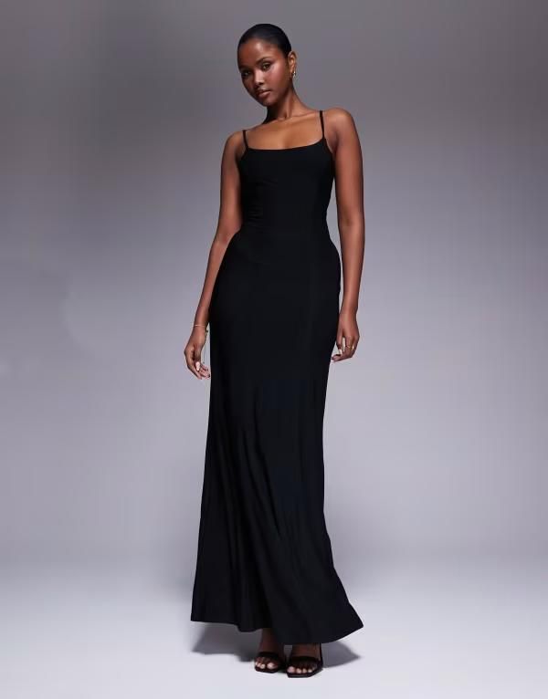 エイソス レディース トップス ワンピース レース マキシ ASOS DESIGN lace up back maxi slip dress Black ブラック