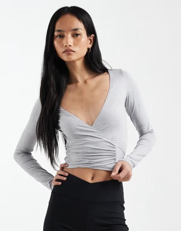 コットンオン レディース トップス Tシャツ Cotton active wrap top Light Gray Marle グレー