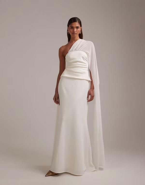 エイソス レディース トップス ワンピース ケープデザイン キャップ ケープ マキシ ASOS DESIGN cape detail maxi wedding dress Ivory アイボリー