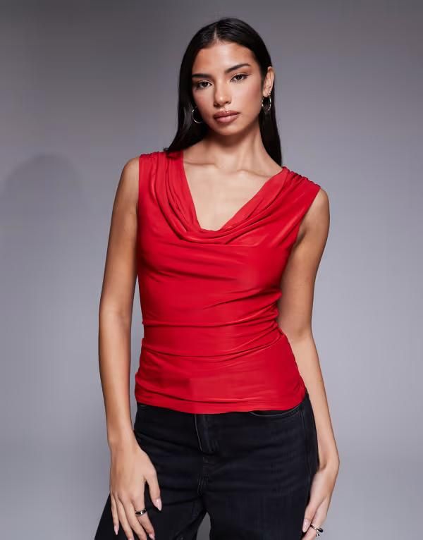 エイソス レディース トップス シャツ ドレープ ASOS DESIGN slinky cowl neck drape top Red レッド