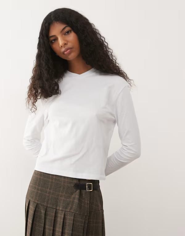 コルージョン レディース トップス Tシャツ Vネック COLLUSION slim vneck long sleeve tee WHITE ホワイト