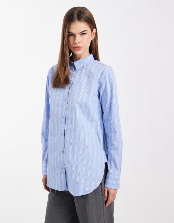 ヴェロモーダ レディース トップス シャツ プリント オックスフォード コットン Vero Moda oversized cotton oxford shirt in hydrangea blue striped print Hydrangea Ella ブル