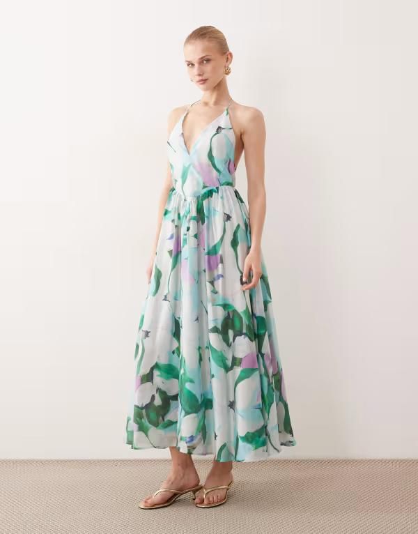 バードット レディース トップス ワンピース フラワー柄 フラワー ホルター Bardot halter midaxi dress floral Green floral グリーン