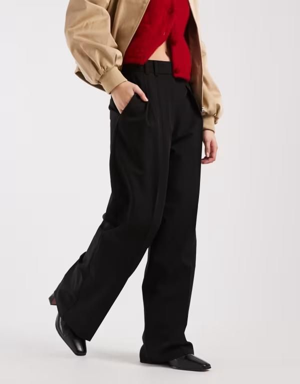 エイソス レディース ボトムス カジュアルパンツ ワイドレッグ ASOS DESIGN tailored wide leg pants with pleat detail black ブラック