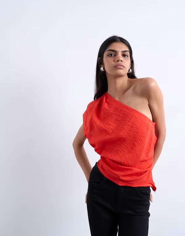 トップショップ レディース トップス シャツ ワンショルダー Topshop oneshoulder top RED レッド